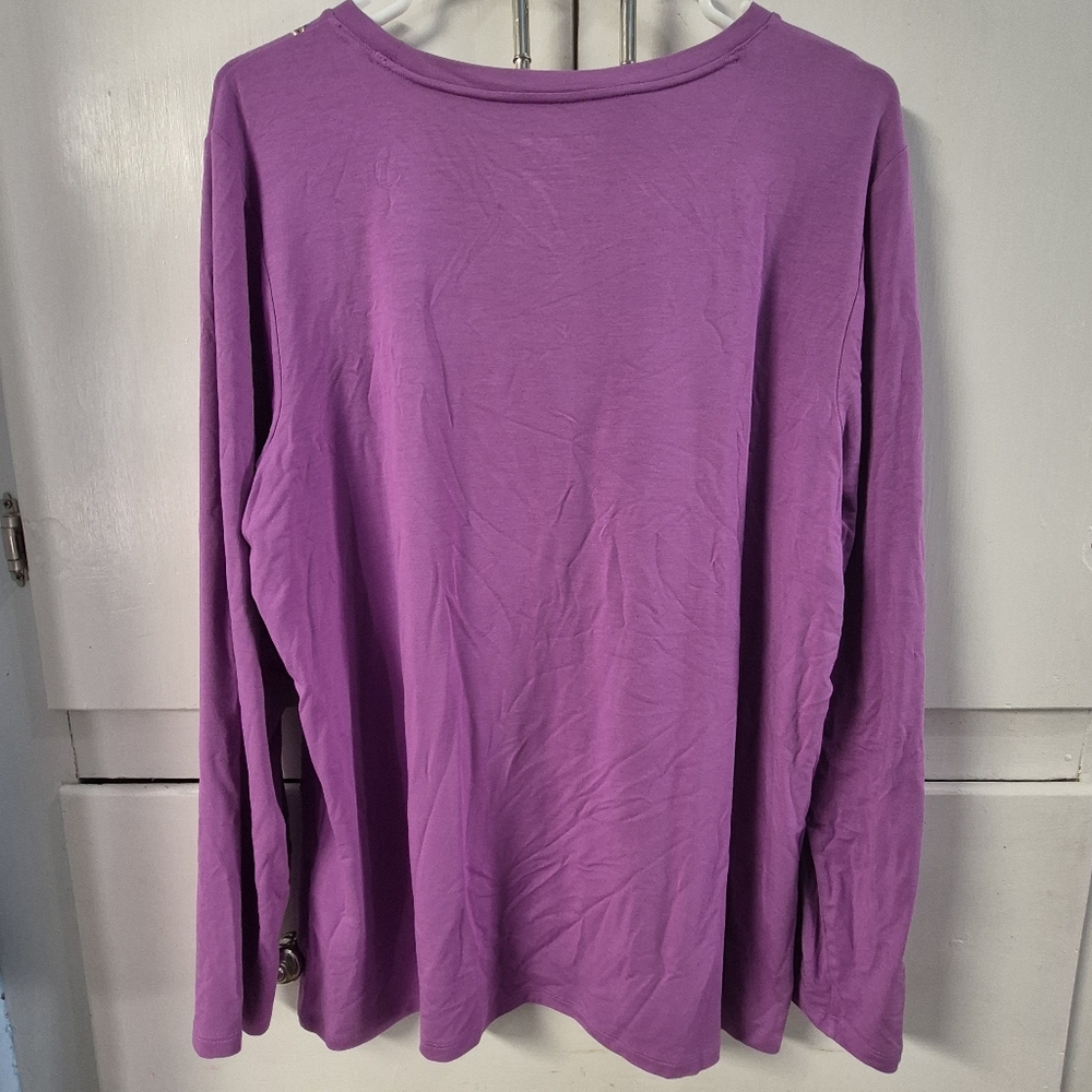 Chicos Foiled Touch of Cool Feather Print Long Sleeve Layering Tee Sz 3 XL - Picture 7 of 9